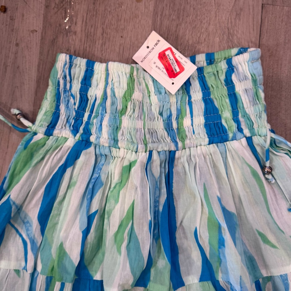 Elan Smocked Midi Cotton Cover-Up Skirt in Azure Amalfi Size Medium 100% Cotton - Picture 2 of 5